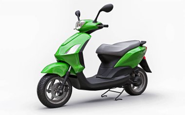 Beyaz arka planda modern şehir yeşili motosiklet. 3d illüstrasyon.