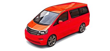 İnsanların taşınması için kırmızı küçük minivan. Parlak gri arka plan üzerinde üç boyutlu çizim. 3d render.