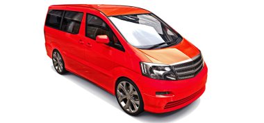 İnsanların taşınması için kırmızı küçük minivan. Parlak gri arka plan üzerinde üç boyutlu çizim. 3d render.