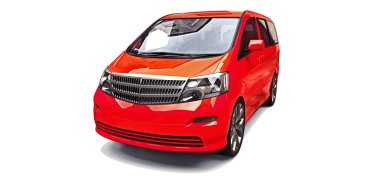 İnsanların taşınması için kırmızı küçük minivan. Parlak gri arka plan üzerinde üç boyutlu çizim. 3d render.