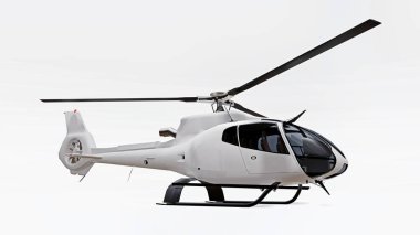 Beyaz helikopter beyaz arka planda izole edilmiş. 3d render.