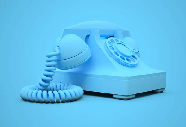 Altes blaues Wähltelefon auf blauem Hintergrund. 3D-Illustration. — Stockfoto