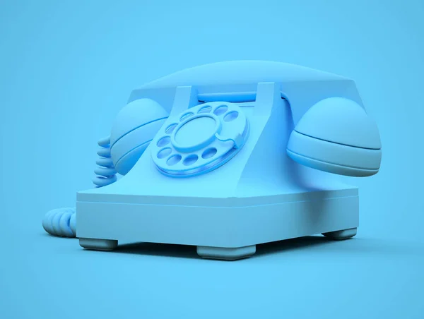 파란색 배경에 오래 된 파란색 다이얼 전화. 3D 일러스트레이션. — 스톡 사진