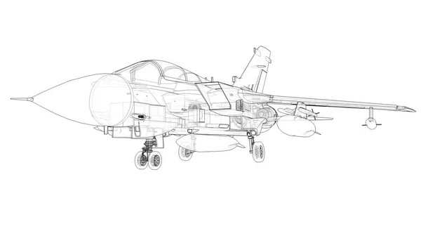 Military jet fighter silhouettes. Image of aircraft in contour drawing lines. The internal structure of the aircraft. 3d rendering