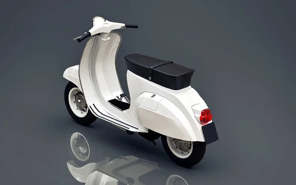 Scooter branco europeu vintage em um fundo cinza. Renderização 3d . — Fotografia de Stock