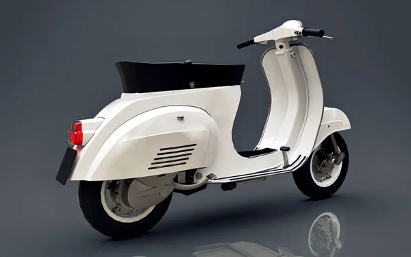Scooter blanco europeo vintage sobre un fondo gris. renderizado 3d . —  Fotos de Stock