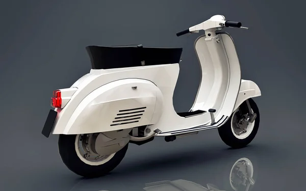 Scooter branco europeu vintage em um fundo cinza. Renderização 3d . — Fotografia de Stock