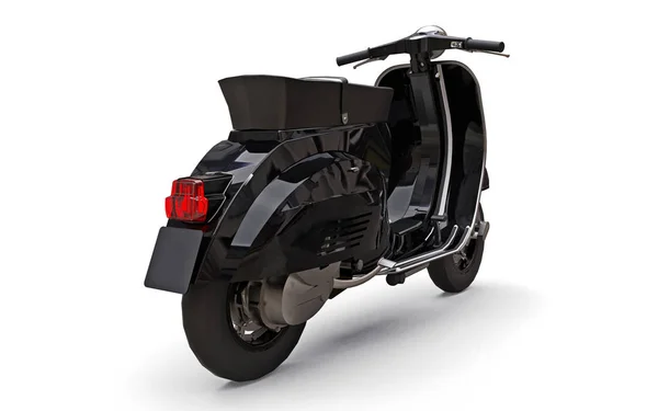 Schwarzer Oldtimer Motorroller auf weißem Hintergrund. 3D-Darstellung. — Stockfoto
