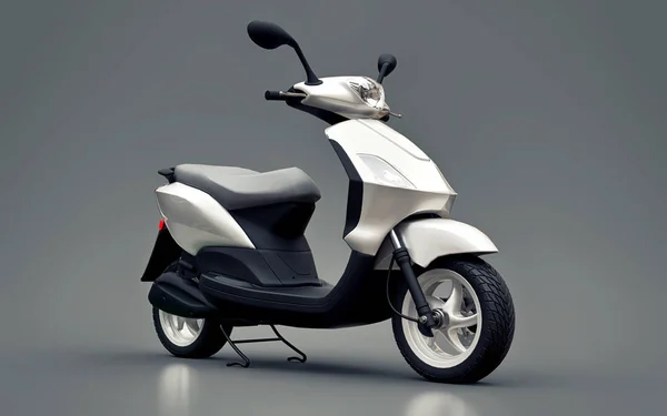 Modernes urbanes weißes Moped auf grauem Hintergrund. 3D-Illustration. — Stockfoto