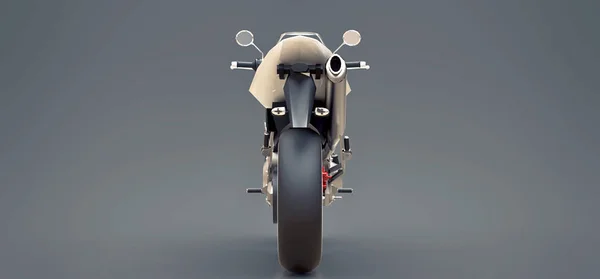 Bílý městský Sport dvousedadlový motocykl na šedém pozadí. 3D ilustrace. — Stock fotografie