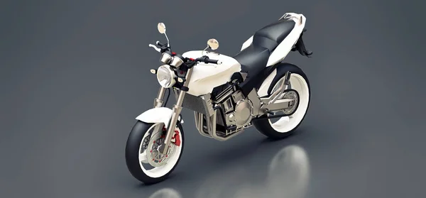 Moto biplace sport urbain blanc sur fond gris. Illustration 3d . — Photo