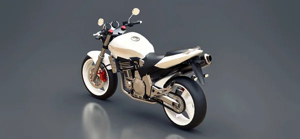 Weißes urbanes Sport-Zweisitzmotorrad auf grauem Hintergrund. 3D-Illustration. — Stockfoto