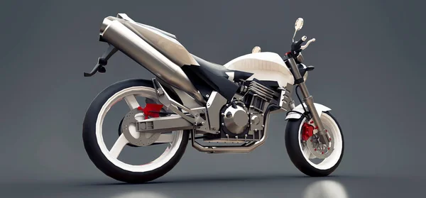 Vit Urban sport tvåsitsiga motorcykel på en grå bakgrund. 3D-illustration. — Stockfoto