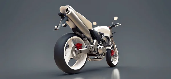 Biały miejski Sport dwumiejscowy motocykl na szarym tle. ilustracja 3D. — Zdjęcie stockowe