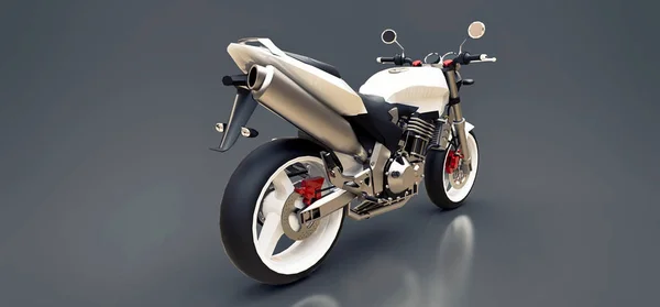 White urban sport two-seater motorcycle on a gray background. 3d illustration. — Stock Photo, Image