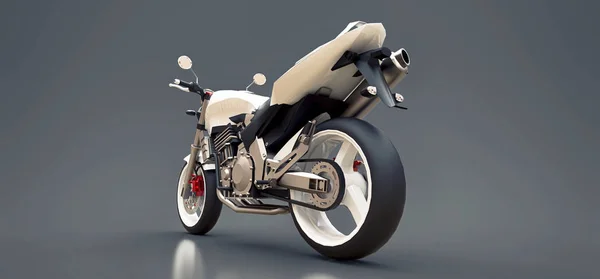 Motocicleta de dois lugares de esporte urbano branco em um fundo cinza. ilustração 3d . — Fotografia de Stock