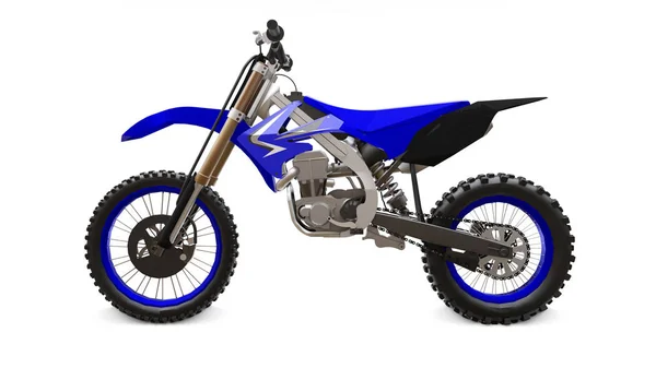 Blaues und schwarzes Sportfahrrad für den Langlauf auf weißem Hintergrund. Rennsportbike. modernes Supercross Motocross Dirt Bike. 3D-Darstellung. — Stockfoto