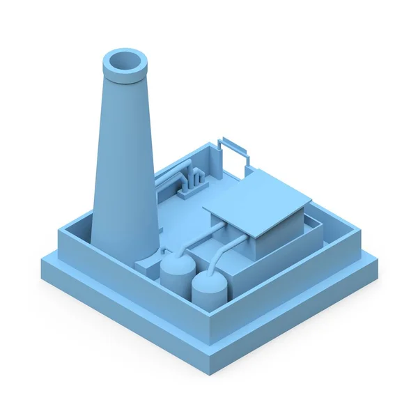 Isometric cartoon factory in the style of Minimal. Blue building on a white background. 3d rendering.