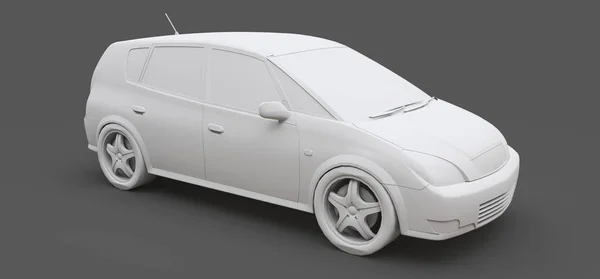 Білий міський автомобіль з порожньою поверхнею для вашого творчого дизайну. Пластикова модель надрукована на 3D принтері. 3D ілюстрація . — стокове фото