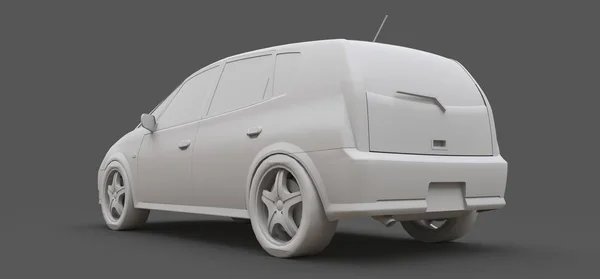 Vit stads bil med blank yta för din kreativa design. Plast modell tryckt på en 3D-skrivare. 3D-illustration. — Stockfoto