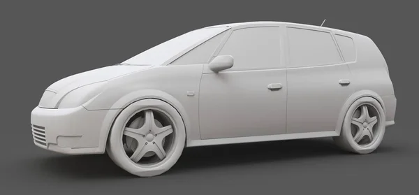 Carro branco da cidade com superfície em branco para o seu design criativo. Modelo plástico impresso em uma impressora 3D. Ilustração 3D . — Fotografia de Stock