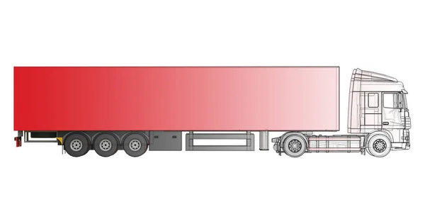 Velký červený náklaďák s návěsem. Šablona pro umístění grafiky — Stock fotografie