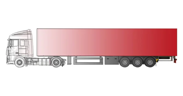Duża czerwona ciężarówka z naczepami. Szablon do umieszczania grafiki — Zdjęcie stockowe