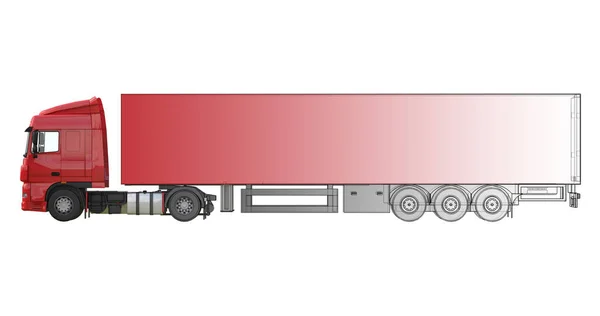 Grande camion rosso con semirimorchio. Modello per la collocazione grafica — Foto Stock