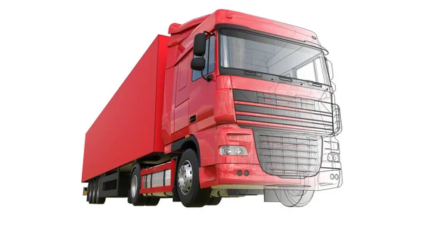 Grande camion rosso con semirimorchio. Modello per la collocazione grafica — Foto Stock