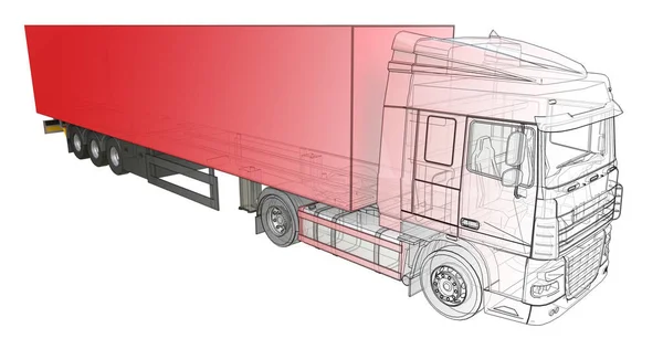 Grote rode vrachtwagen met een oplegger. Sjabloon voor het plaatsen van afbeeldingen — Stockfoto