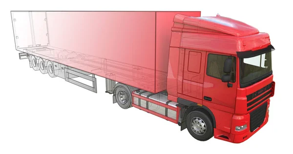 Yarı römorklu büyük kırmızı kamyon. Grafik yerleştirme şablonu — Stok fotoğraf