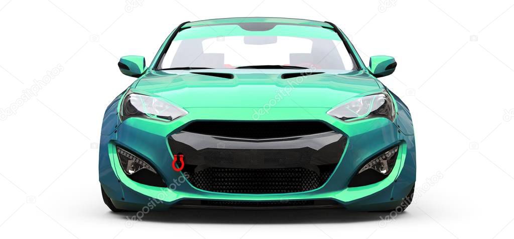 Green small sports car coupe. 3d rendering.
