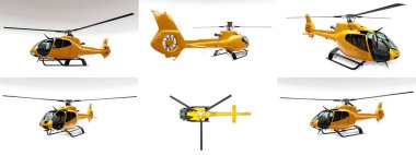 Sarı helikopteri beyaz arkaplanda izole et. 3d oluşturma.