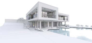 3d modern ev, beyaz arka plan üzerinde. 3d illüstrasyon.