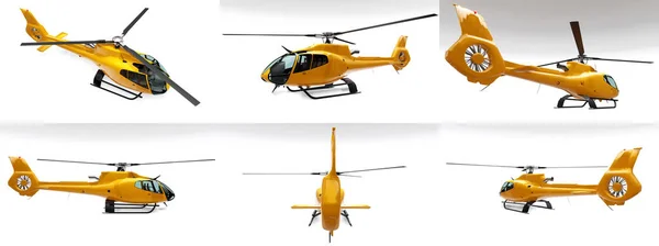 Impostare elicottero giallo isolato sullo sfondo bianco. rendering 3d . — Foto Stock