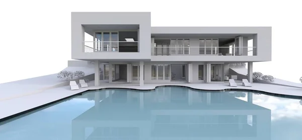 3d modern house, on white background. 3d illustration. — Stock Photo, Image