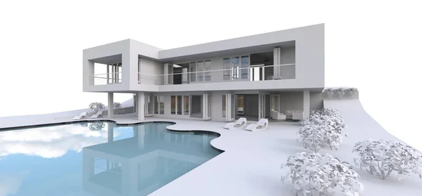Maison moderne 3d, sur fond blanc. Illustration 3d. — Photo