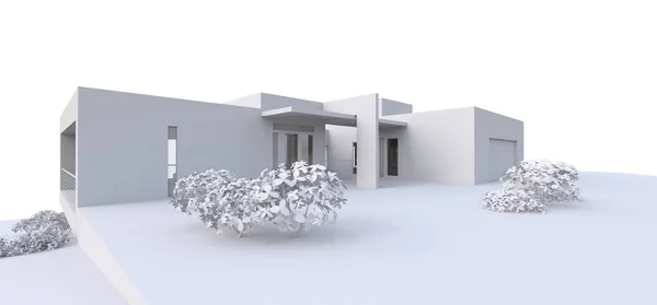 3D-s modern ház, fehér háttérrel. 3d illusztráció. — Stock Fotó