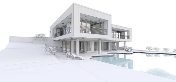 Maison moderne 3d, sur fond blanc. Illustration 3d. — Photo