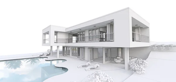 3D μοντέρνο σπίτι, σε λευκό φόντο. 3D εικονογράφηση. — Φωτογραφία Αρχείου