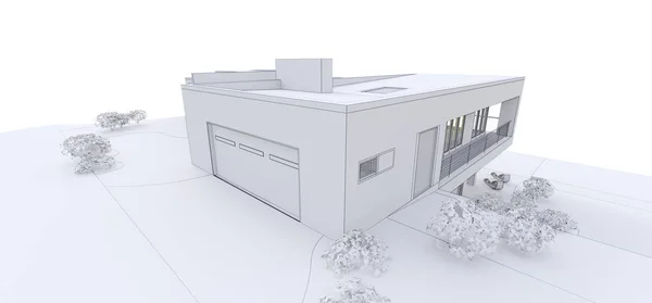 3D-s modern ház, fehér háttérrel. 3d illusztráció. — Stock Fotó