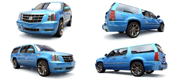 Definir grande SUV premium azul em um fundo branco. Renderização 3d . — Fotografia de Stock