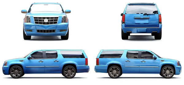 Définir grand SUV premium bleu sur un fond blanc. Rendu 3d . — Photo