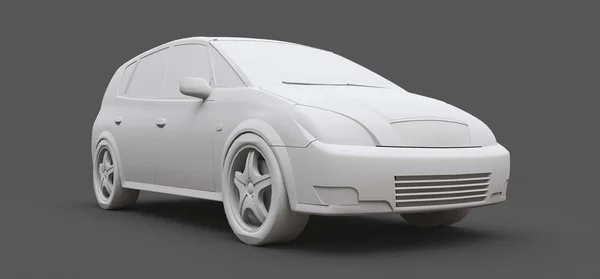White city car with blank surface for your creative design. Plastic model printed on a 3D printer. 3D illustration. — Stock Photo, Image