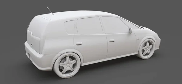 Vit stads bil med blank yta för din kreativa design. Plast modell tryckt på en 3D-skrivare. 3D-illustration. — Stockfoto