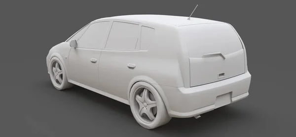 白色城市车与空白表面为您的创意设计。在 3D 打印机上打印的塑料模型。3d 插图. — 图库照片