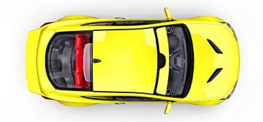 Sarı küçük spor araba coupe. Özel parçaları ve tekerlek uzantıları olan gelişmiş yarış akordu. 3d oluşturma.