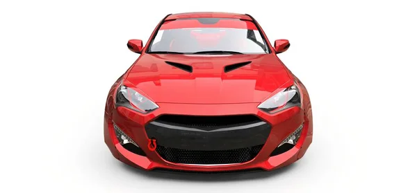 Vermelho pequeno carro esporte cupê no fundo branco. Renderização 3d . — Fotografia de Stock