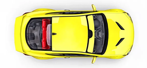 Yellow small sports car coupe. Advanced racing tuning with special parts and wheel extensions. 3d rendering. — Stock Photo, Image