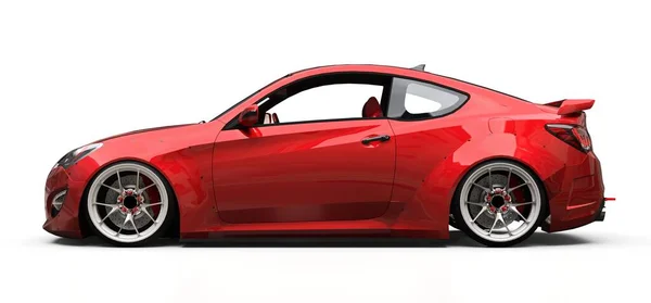 Vermelho pequeno carro esporte cupê no fundo branco. Renderização 3d . — Fotografia de Stock